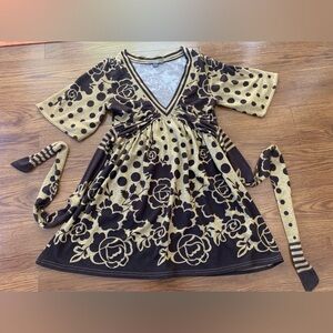 Twenty One Brown Floral & Polka Dot Sweater Kimono Mini Dress – Size M